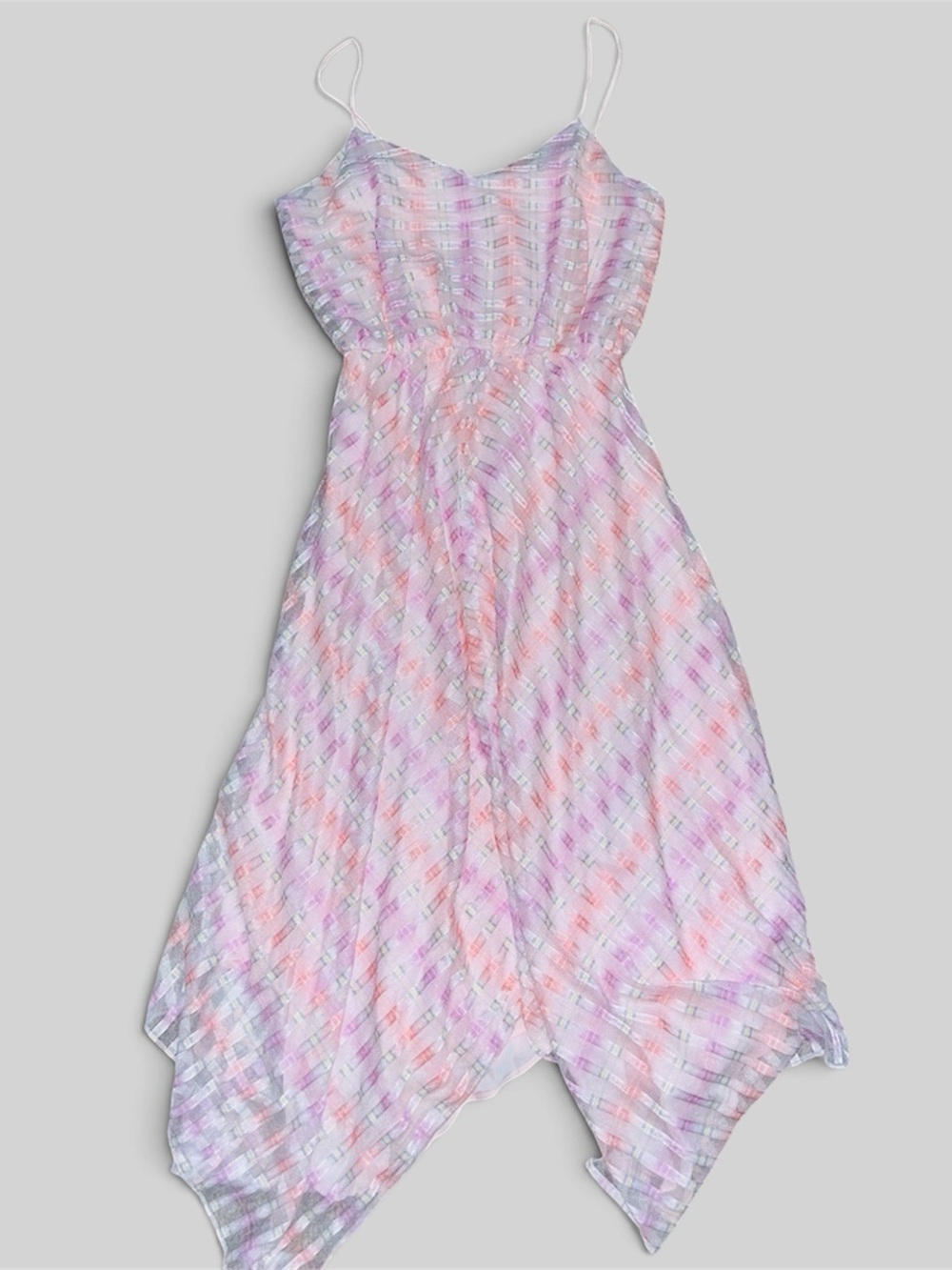 Vintage Pastel Pink & Lavender Maxi Handkerchief Hem Dress